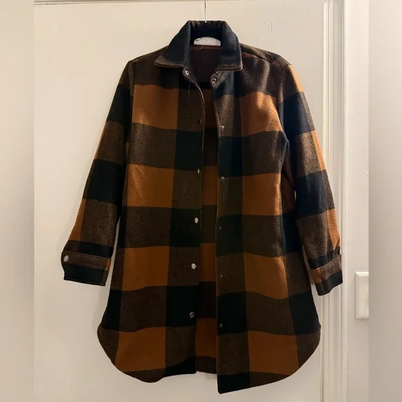 BB Dakota Steve Madden Black Cognac Tan Brown Utility Jacket Shacket Small S - Picture 4 of 7